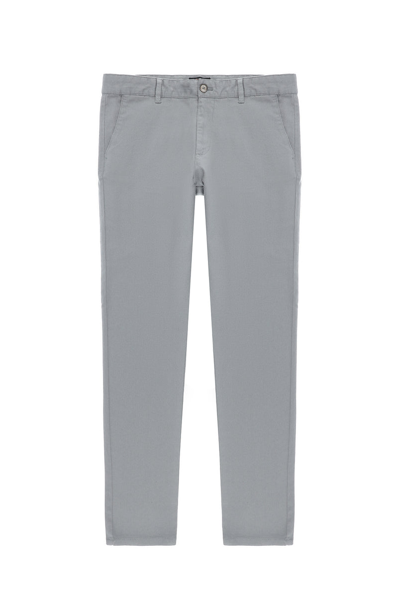 Açık Gri Regular Fit Desenli Likralı Kanvas / Chino Pantolon