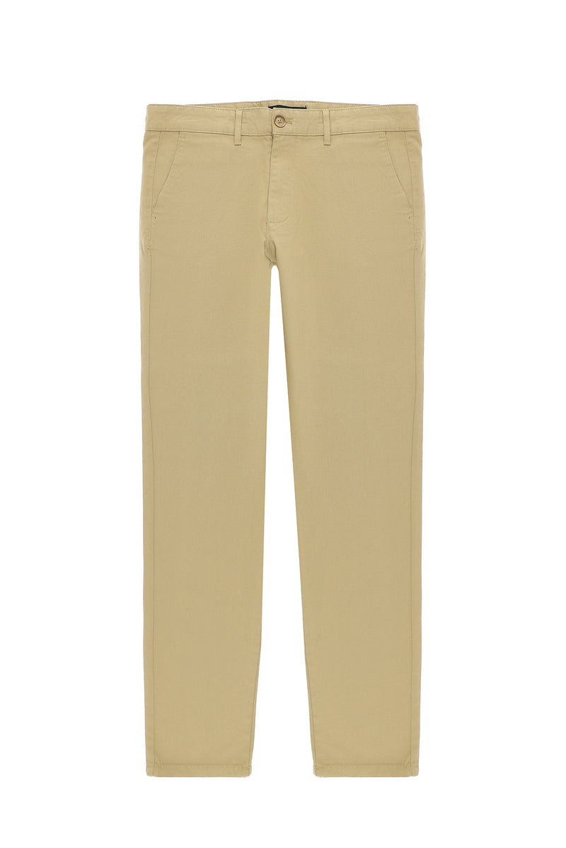 Koyu Bej Regular Fit Desenli Likralı Kanvas / Chino Pantolon