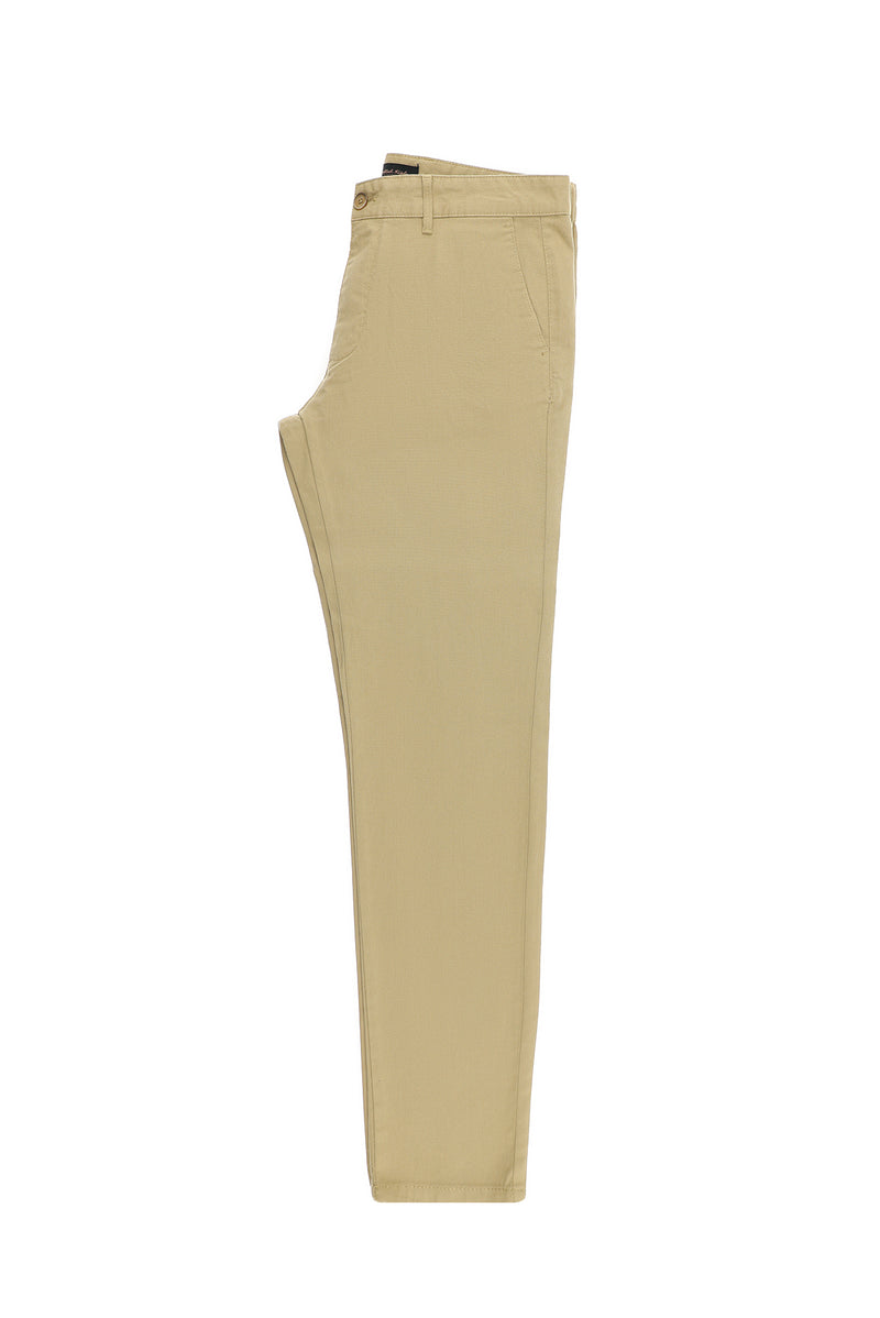 Koyu Bej Regular Fit Desenli Likralı Kanvas / Chino Pantolon