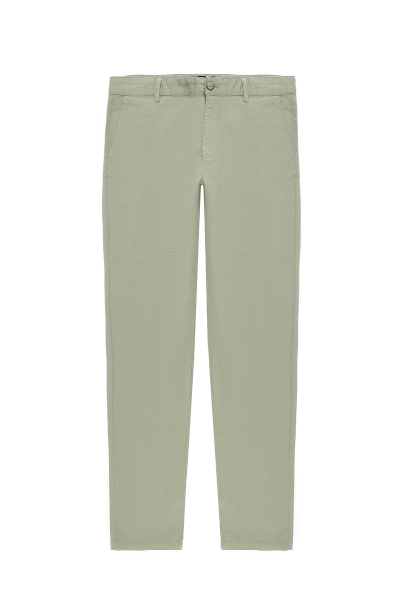 Çağla Yeşili Regular Fit Desenli Likralı Kanvas / Chino Pantolon