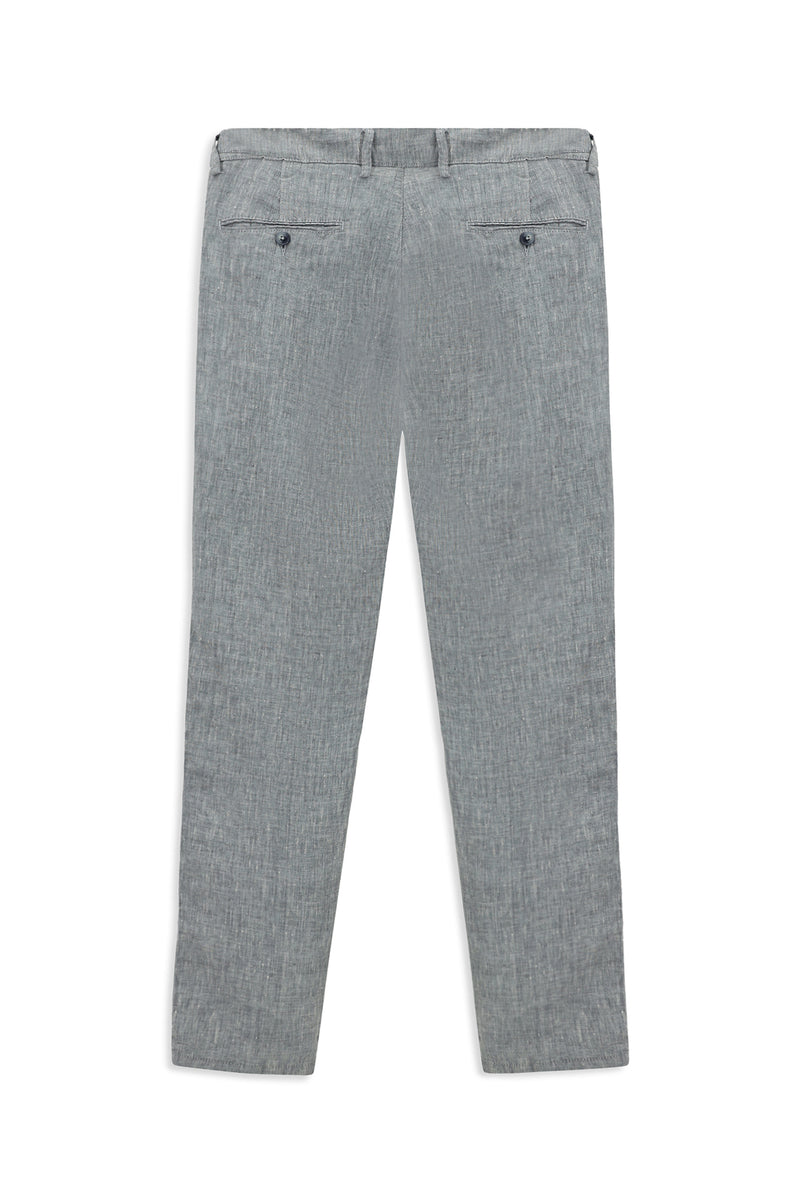 Açık Mavi Slim Fit Dar Kesim Tokalı Keten Klasik Kumaş Pantolon