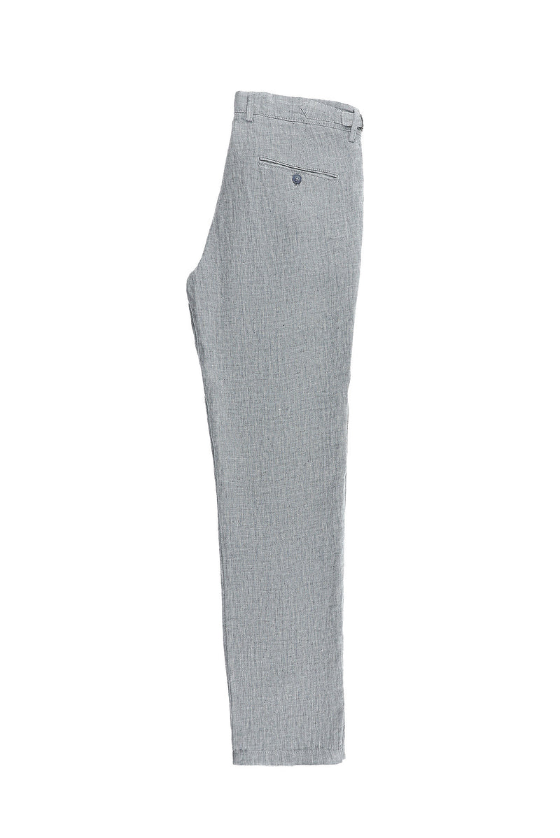 Açık Mavi Slim Fit Dar Kesim Tokalı Keten Klasik Kumaş Pantolon