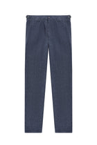 Koyu Mavi  Slim Fit Dar Kesim Tokalı Keten Klasik Kumaş Pantolon