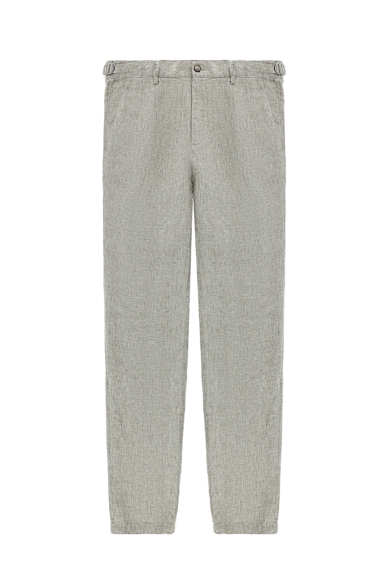 Açık Kahve  Slim Fit Dar Kesim Tokalı Keten Klasik Kumaş Pantolon