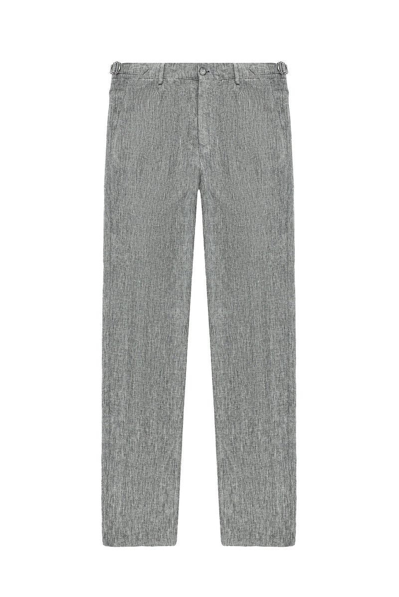 Açık Antrasit Slim Fit Dar Kesim Tokalı Keten Klasik Kumaş Pantolon