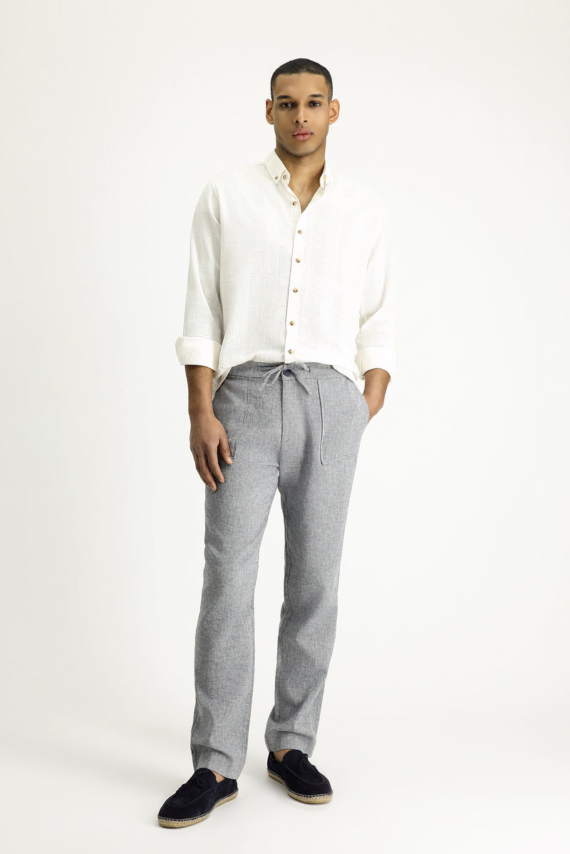 Koyu Lacivert 6 Drop Regular Fit Standart Kesim Beli Lastikli ?pli Keten Klasik Kuma? Pantolon-Abdullah Ki??l?