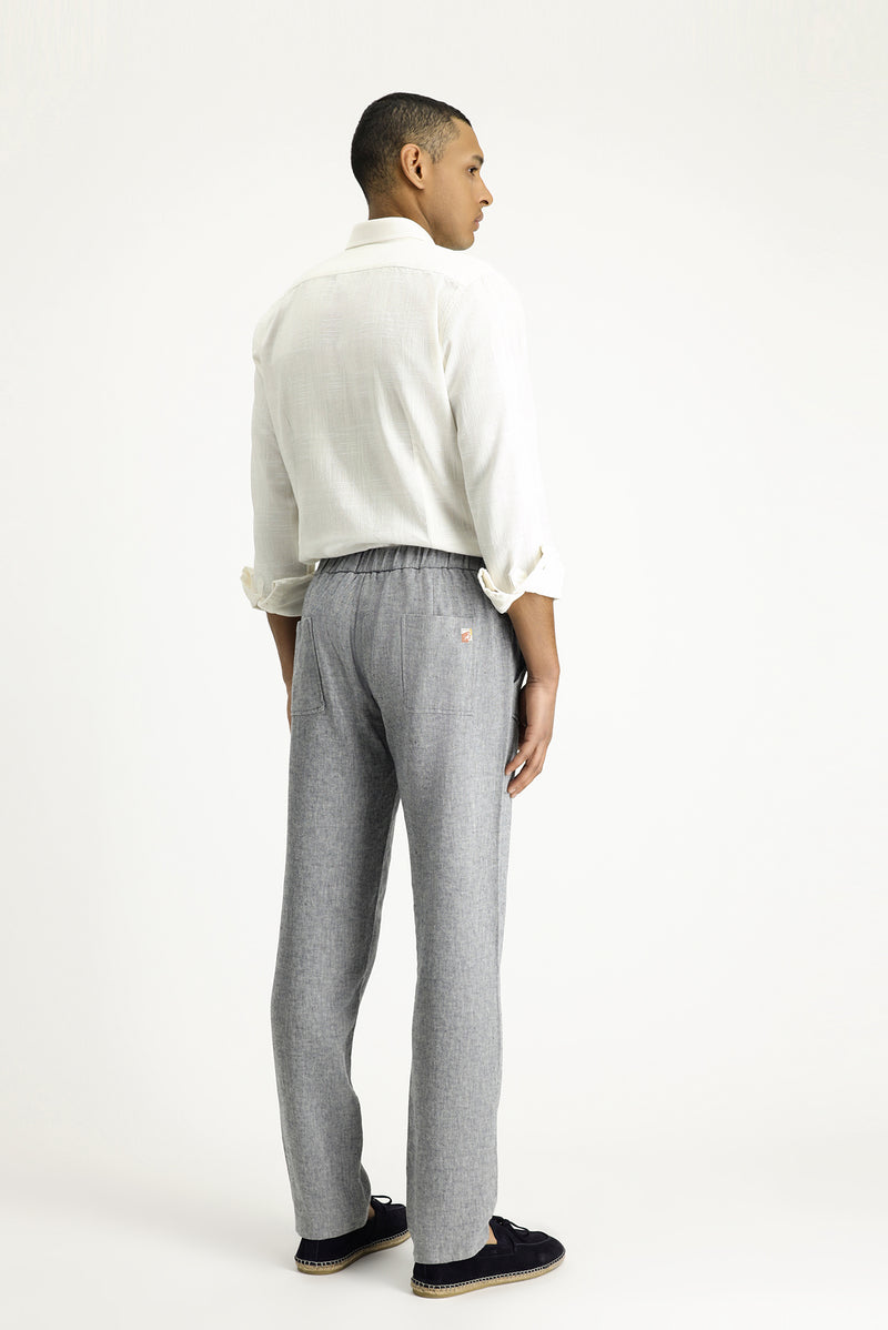Koyu Lacivert 6 Drop Regular Fit Standart Kesim Beli Lastikli ?pli Keten Klasik Kuma? Pantolon-Abdullah Ki??l?