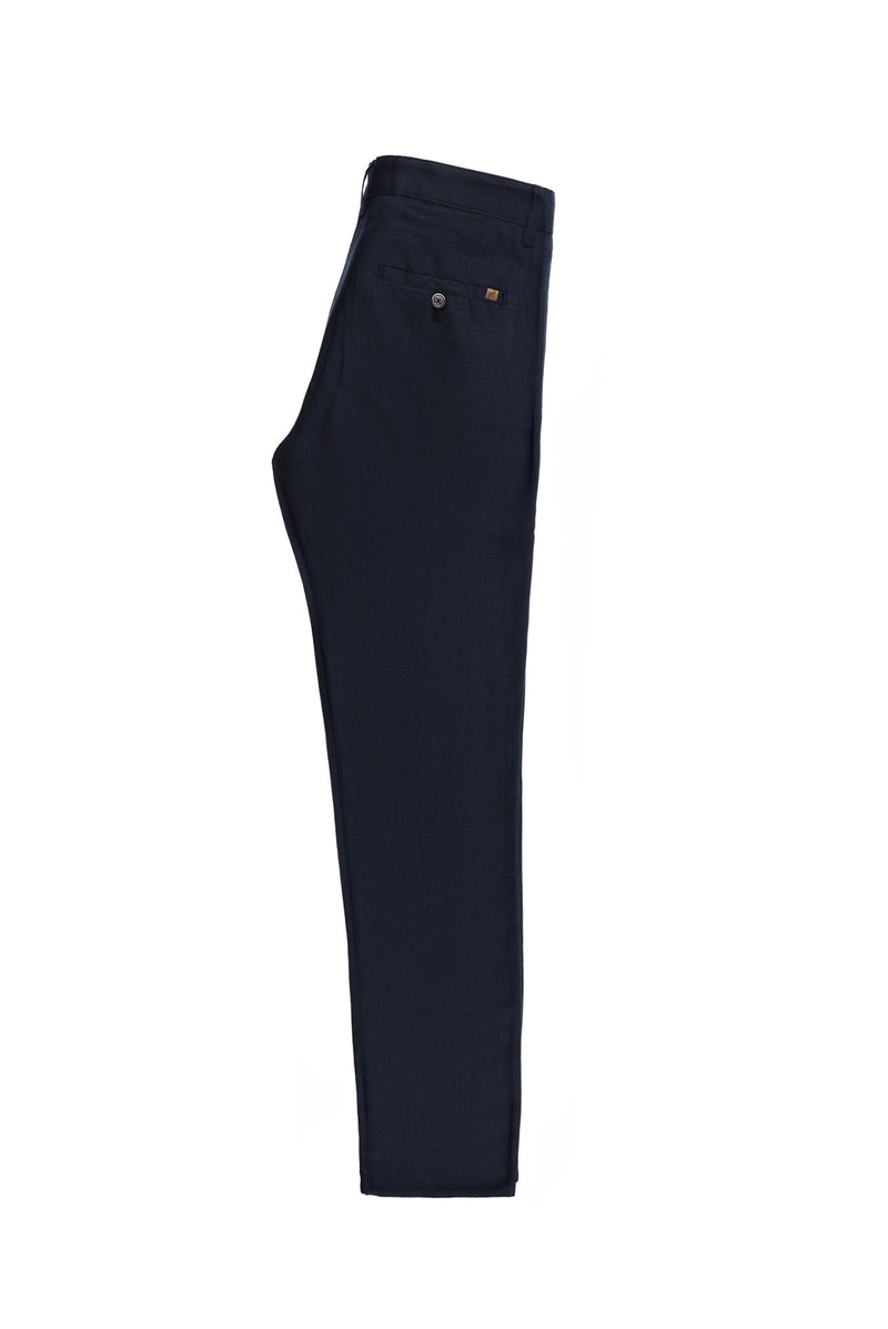 Koyu Lacivert Regular Fit Standart Kesim Keten Pantolon-Abdullah Ki??l?