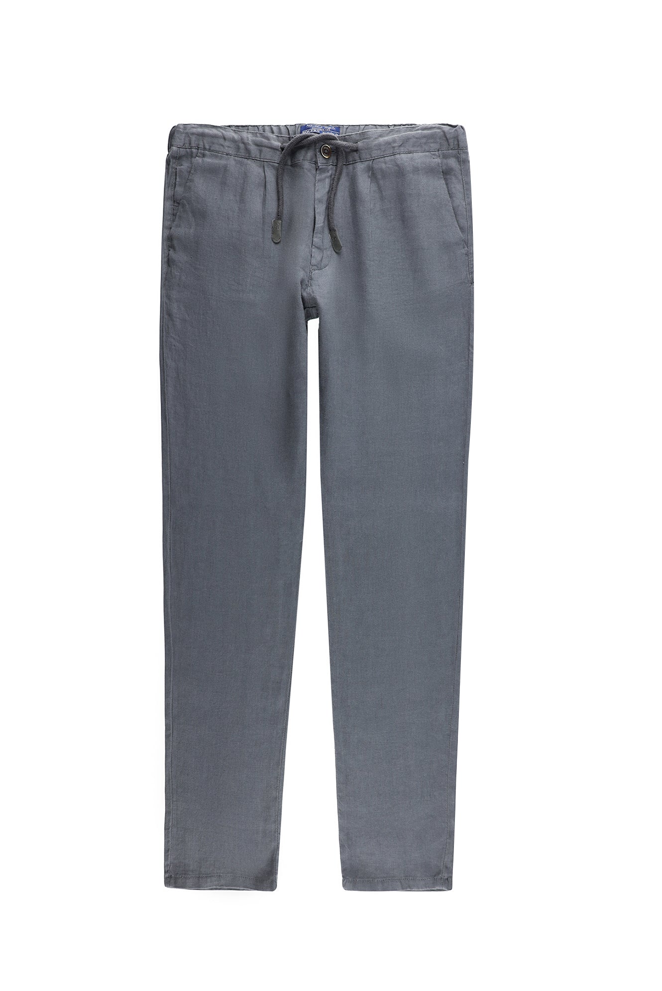 Orta Gri Regular Fit Beli Lastikli İpli Keten Pantolon