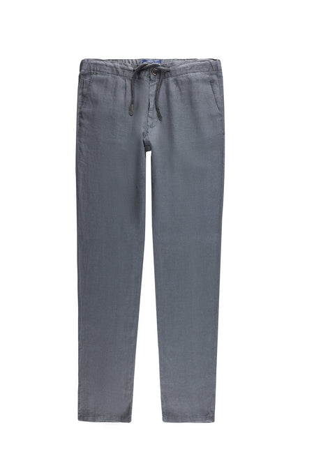 Orta Gri Regular Fit Beli Lastikli İpli Keten Pantolon