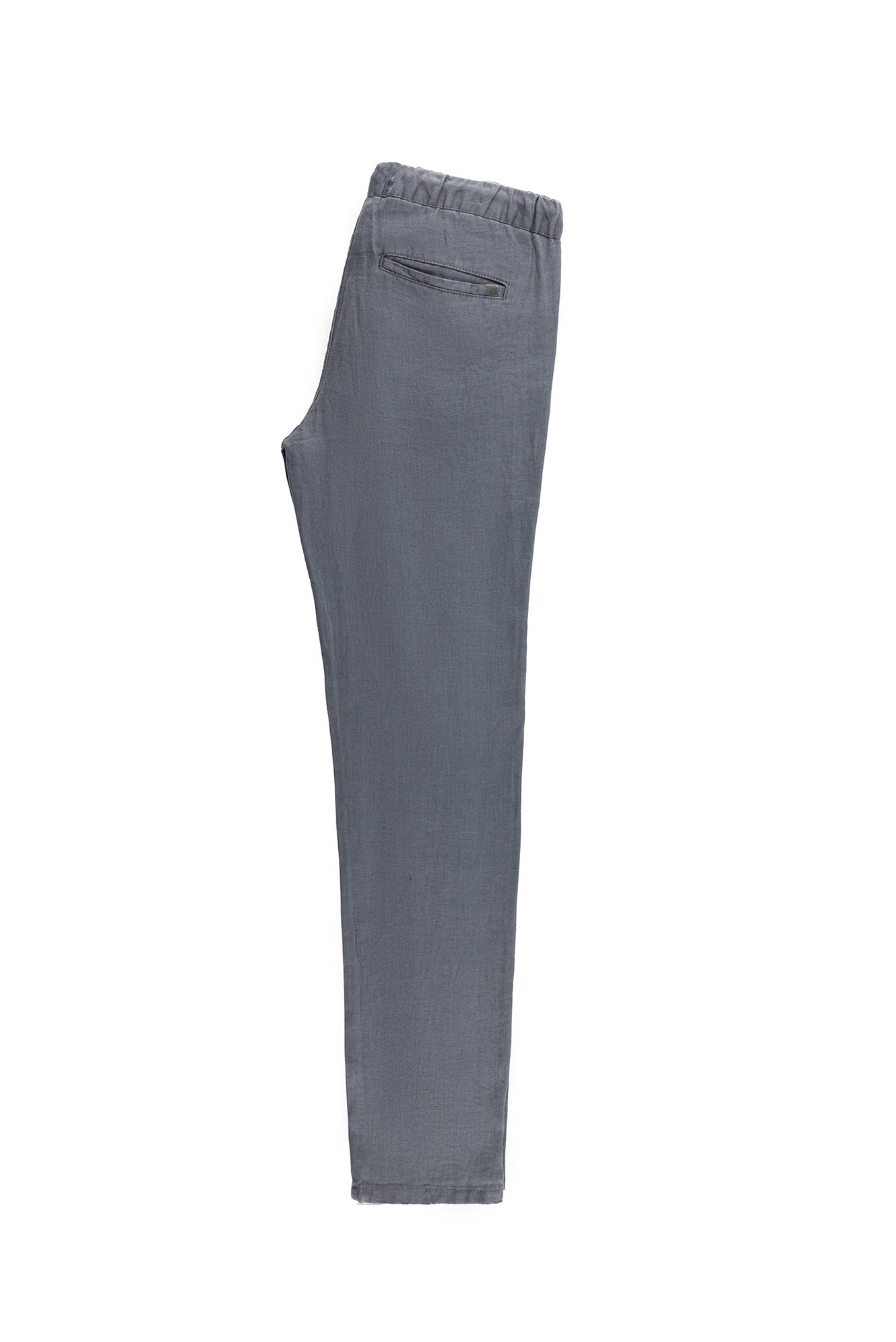 Orta Gri Regular Fit Beli Lastikli İpli Keten Pantolon