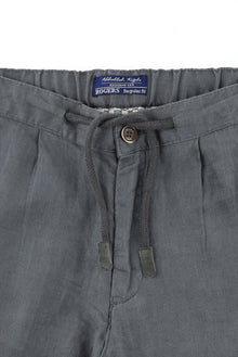 Orta Gri Regular Fit Beli Lastikli İpli Keten Pantolon