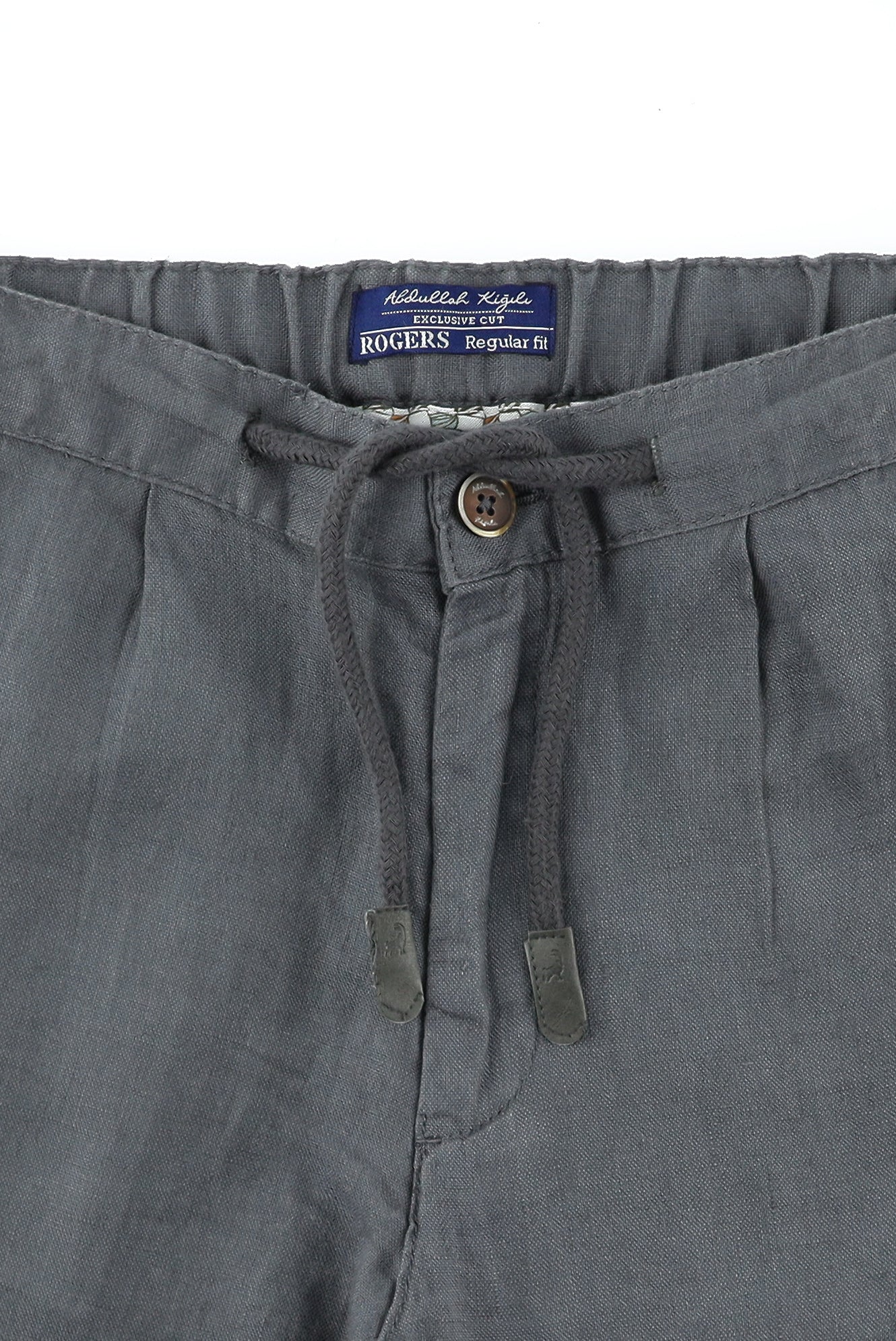 Orta Gri 6 Drop Regular Fit Standart Kesim Beli Lastikli ?pli Keten Pantolon-Abdullah Ki??l?