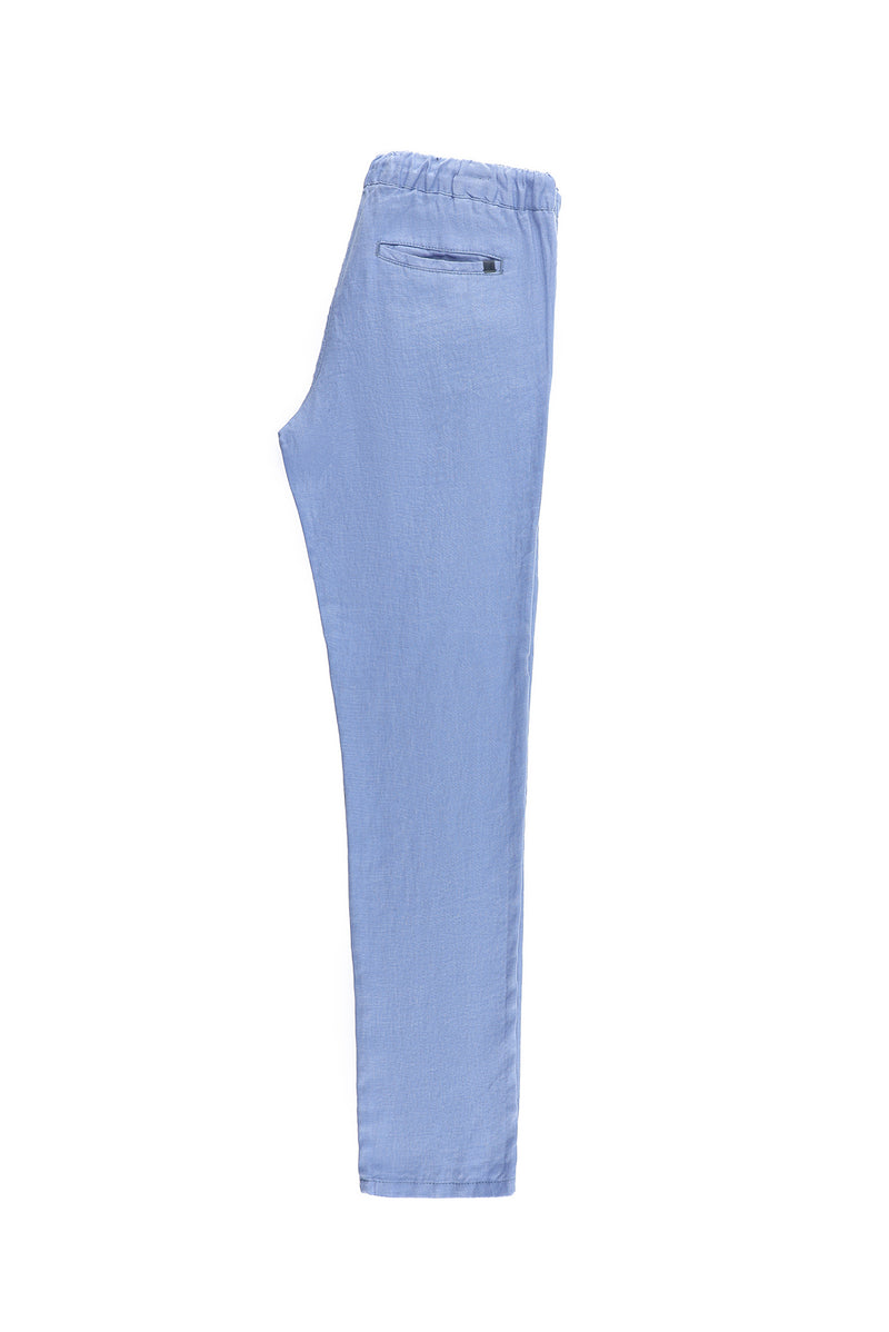 Uçuk Mavi Regular Fit Beli Lastikli İpli Keten Pantolon