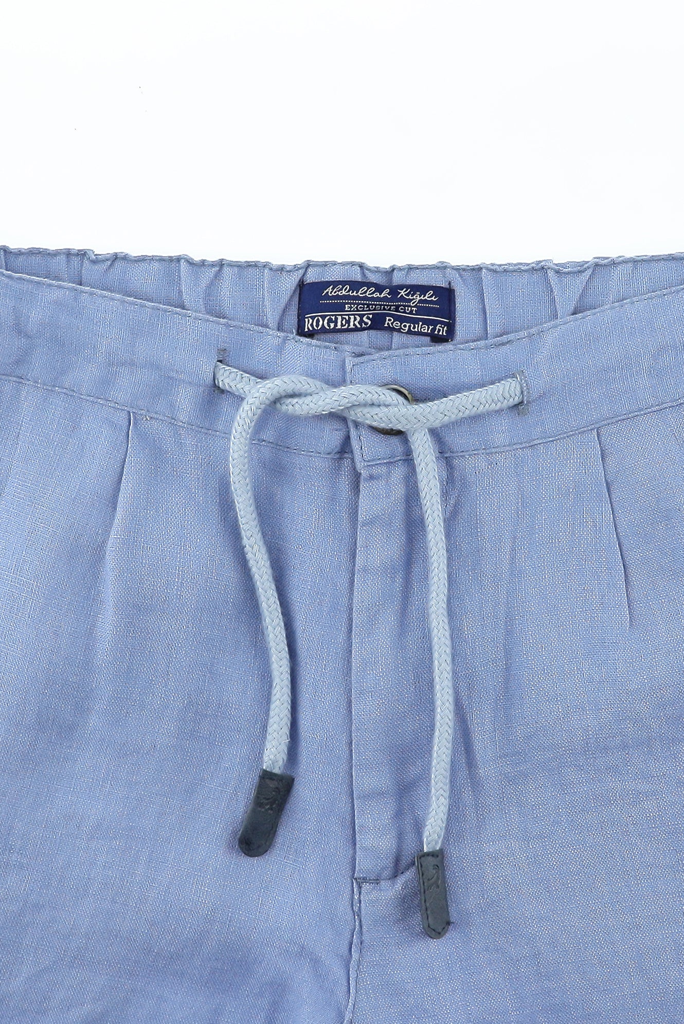 Uçuk Mavi Regular Fit Beli Lastikli İpli Keten Pantolon