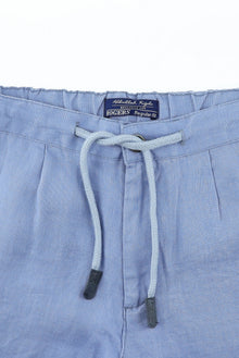 Uçuk Mavi Regular Fit Beli Lastikli İpli Keten Pantolon