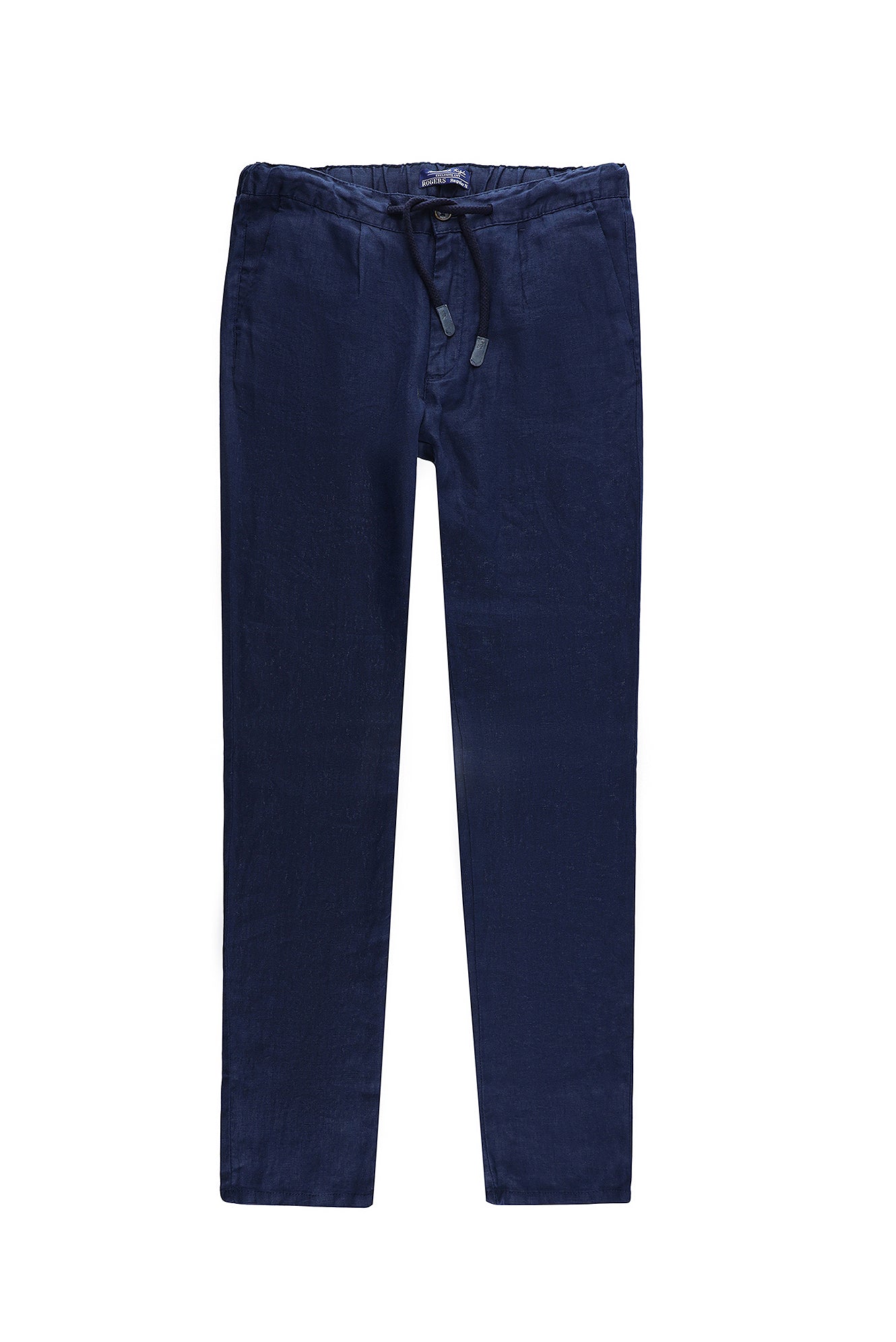 Saks Mavi Regular Fit Beli Lastikli İpli Keten Pantolon