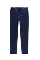 Saks Mavi Regular Fit Beli Lastikli İpli Keten Pantolon