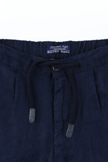 Saks Mavi Regular Fit Beli Lastikli İpli Keten Pantolon