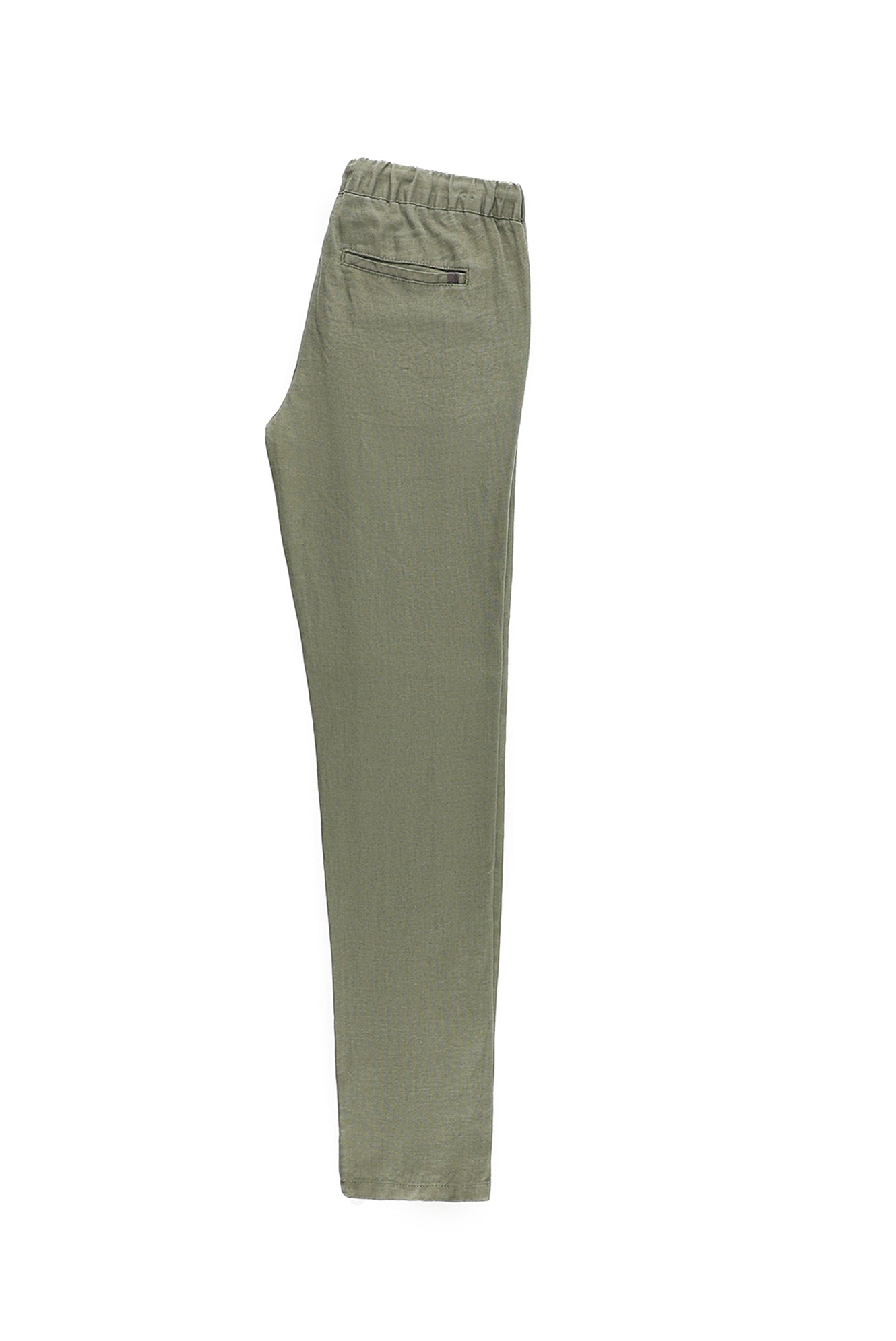 Orta Haki Regular Fit Beli Lastikli İpli Keten Pantolon
