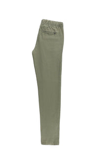 Orta Haki Regular Fit Beli Lastikli İpli Keten Pantolon