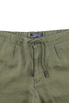 Orta Haki Regular Fit Beli Lastikli İpli Keten Pantolon
