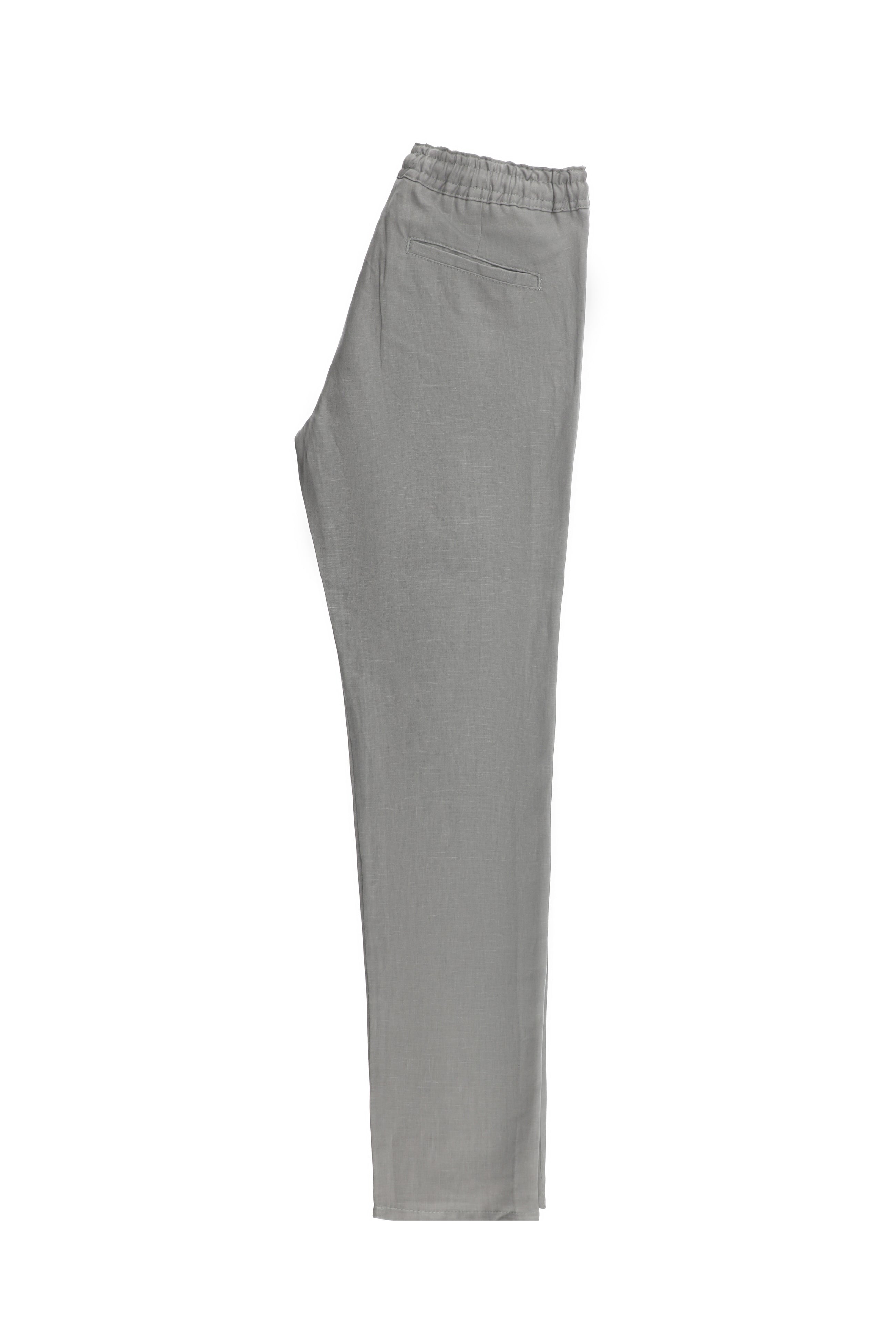 Orta Gri Regular Fit Beli Lastikli İpli Keten Pantolon