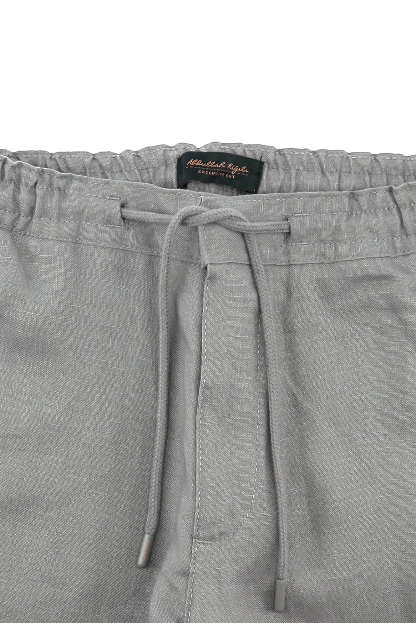 Orta Gri Regular Fit Beli Lastikli İpli Keten Pantolon