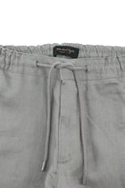 Orta Gri Regular Fit Beli Lastikli İpli Keten Pantolon
