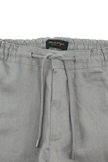 Orta Gri Regular Fit Beli Lastikli İpli Keten Pantolon