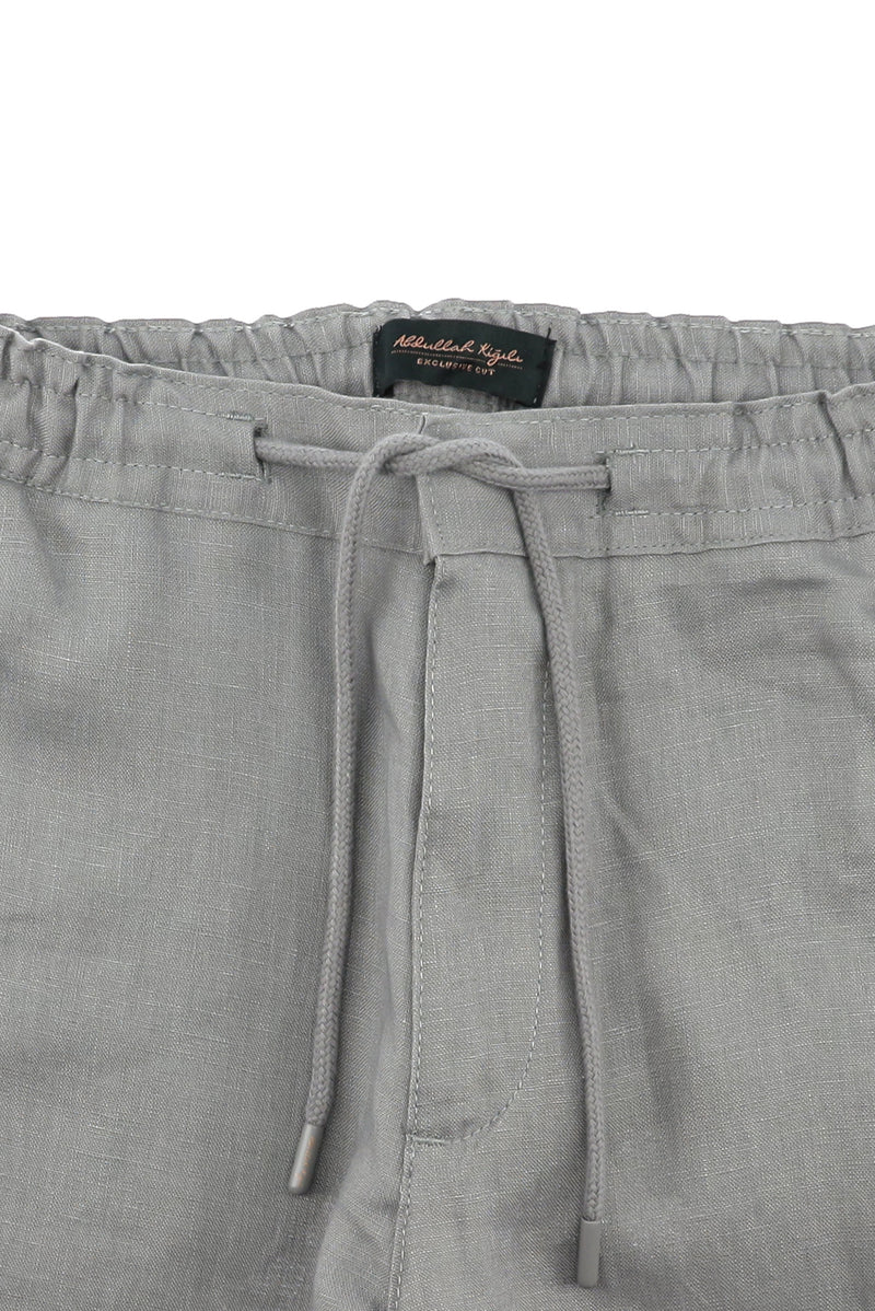 Orta Gri Regular Fit Standart Kesim Beli Lastikli ?pli Keten Pantolon-Abdullah Ki??l?