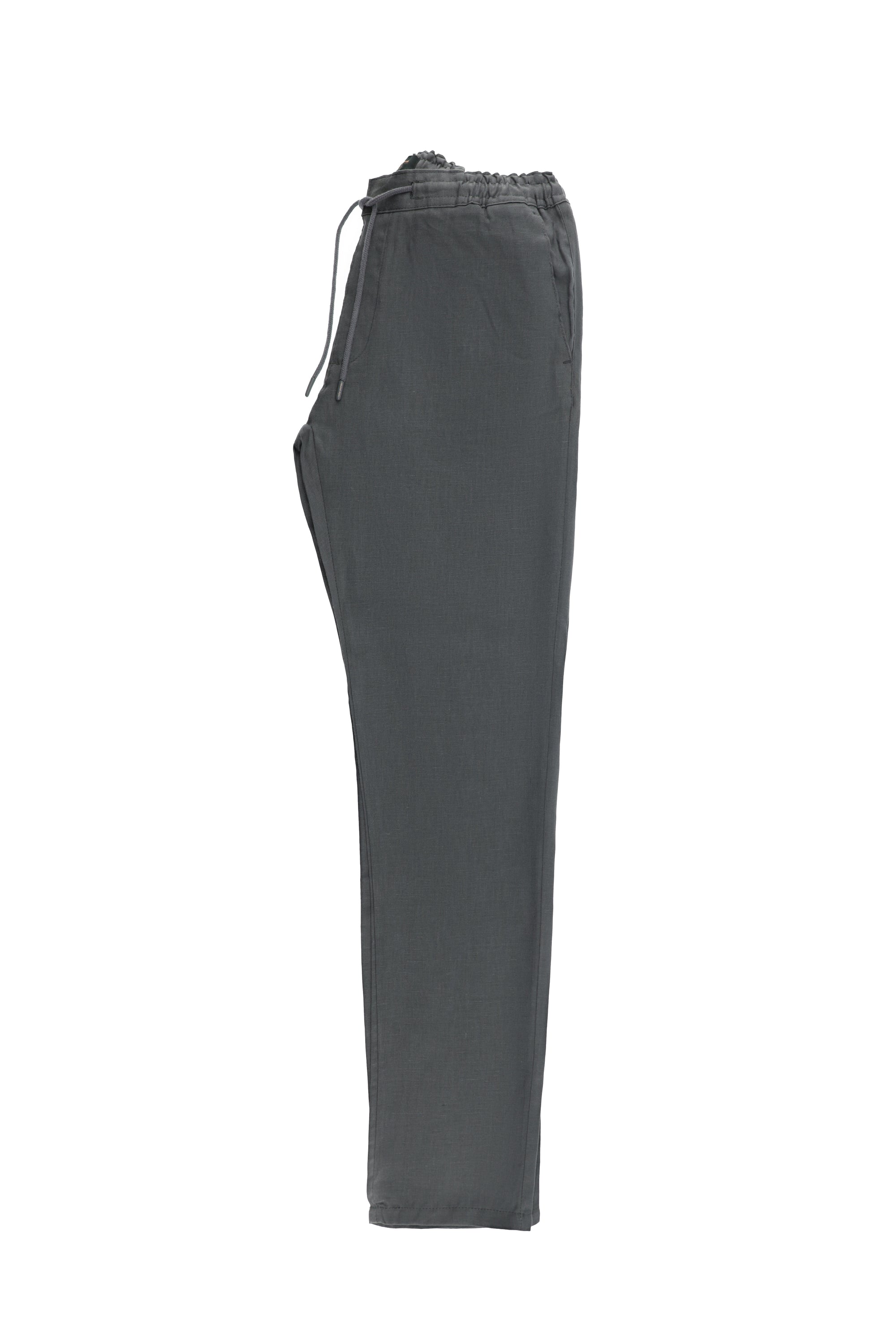 Koyu Füme Regular Fit Beli Lastikli İpli Keten Pantolon