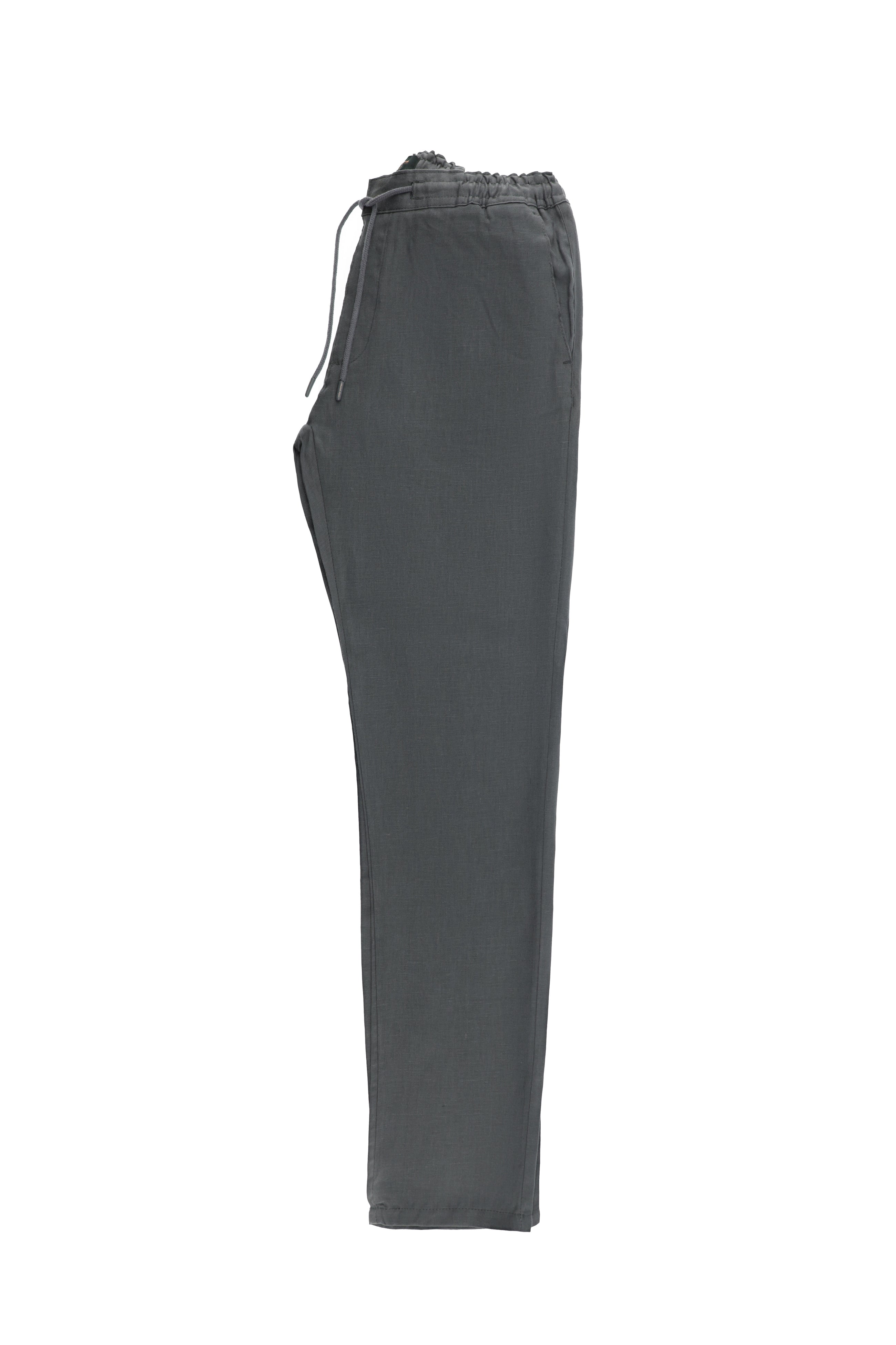 Koyu Füme Regular Fit Beli Lastikli İpli Keten Pantolon