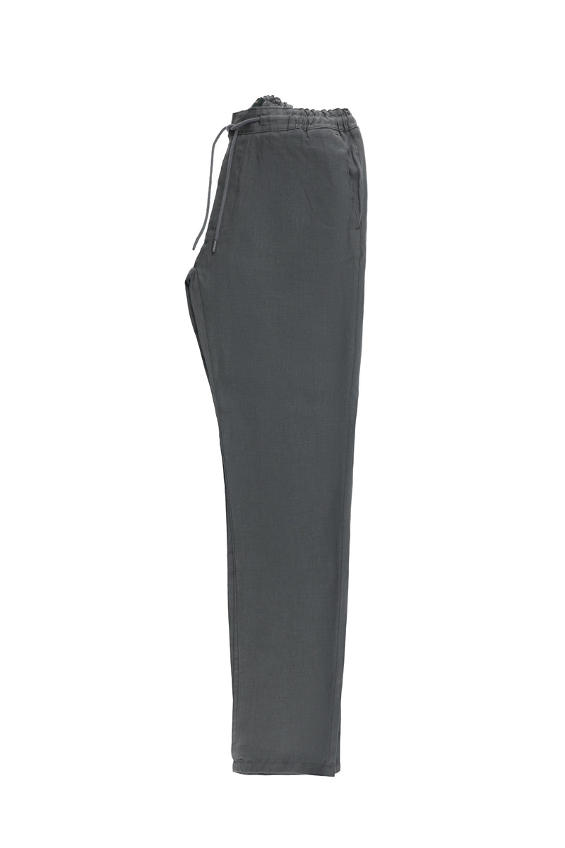 Koyu Füme Regular Fit Beli Lastikli İpli Keten Pantolon