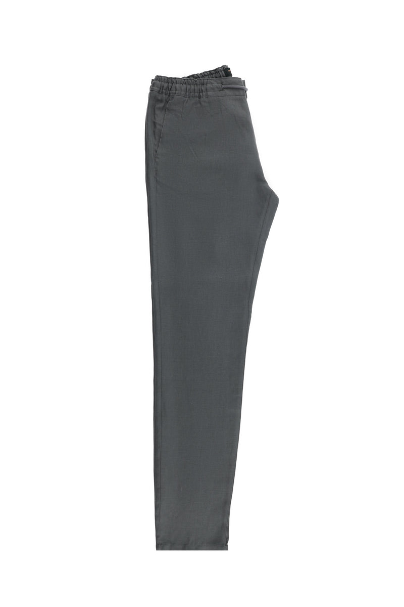 Koyu Füme Regular Fit Beli Lastikli İpli Keten Pantolon