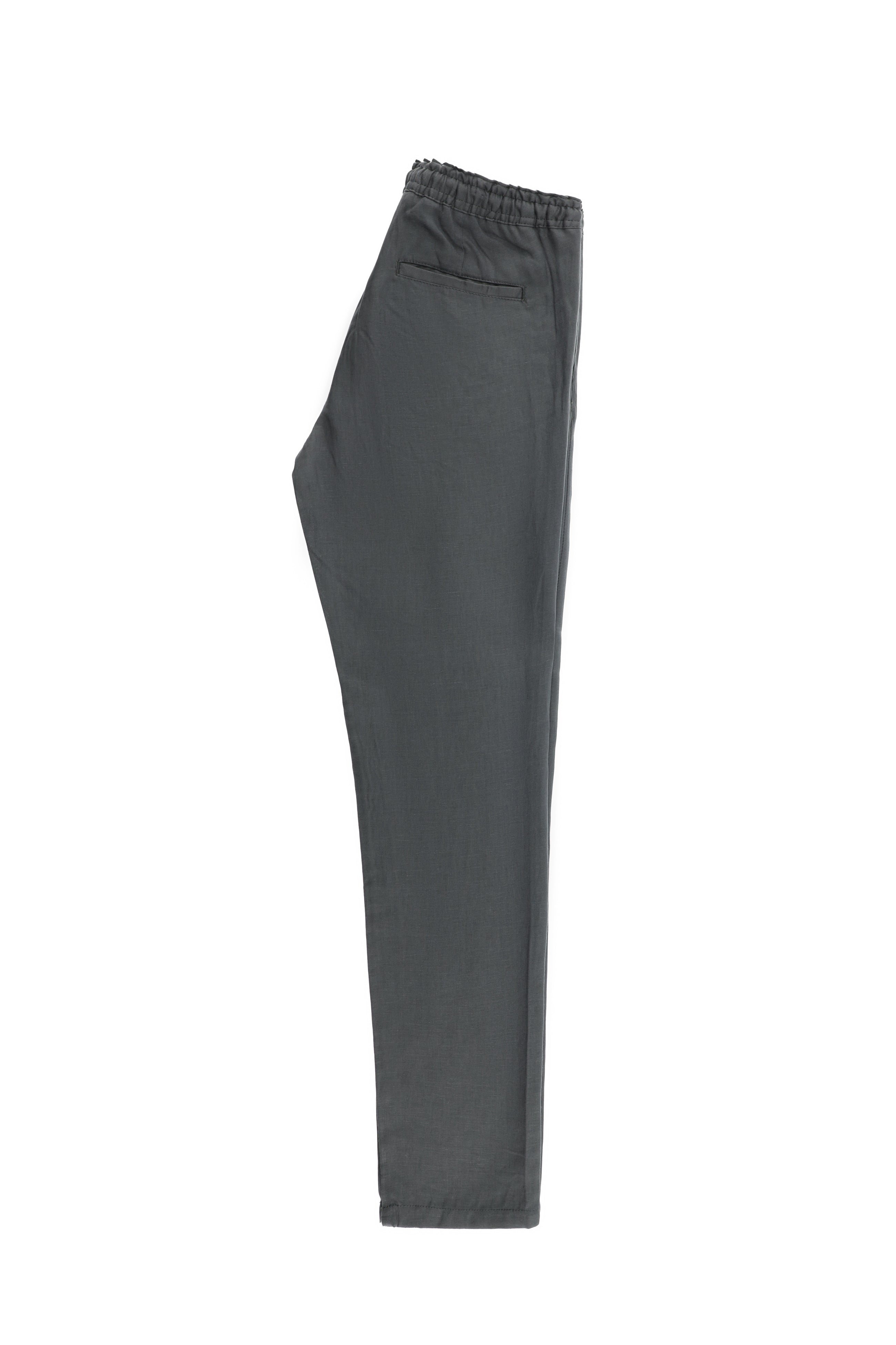 Koyu Füme Regular Fit Beli Lastikli İpli Keten Pantolon