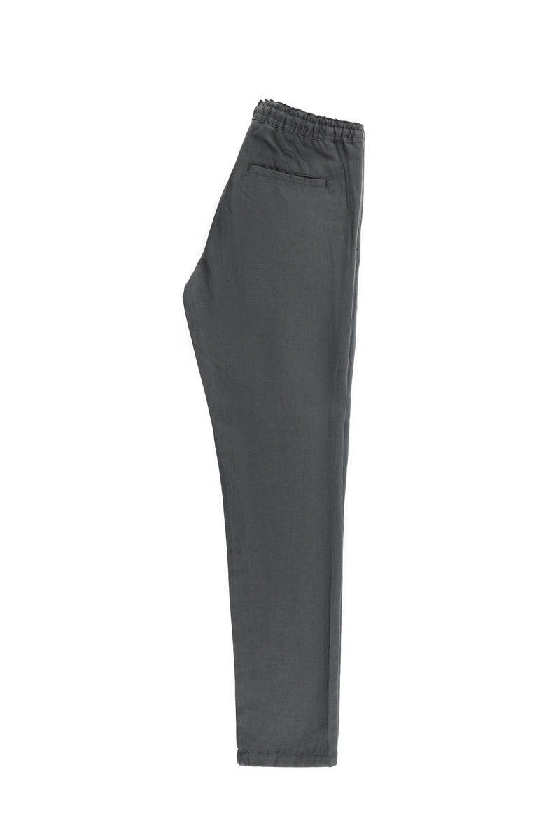 Koyu Füme Regular Fit Beli Lastikli İpli Keten Pantolon