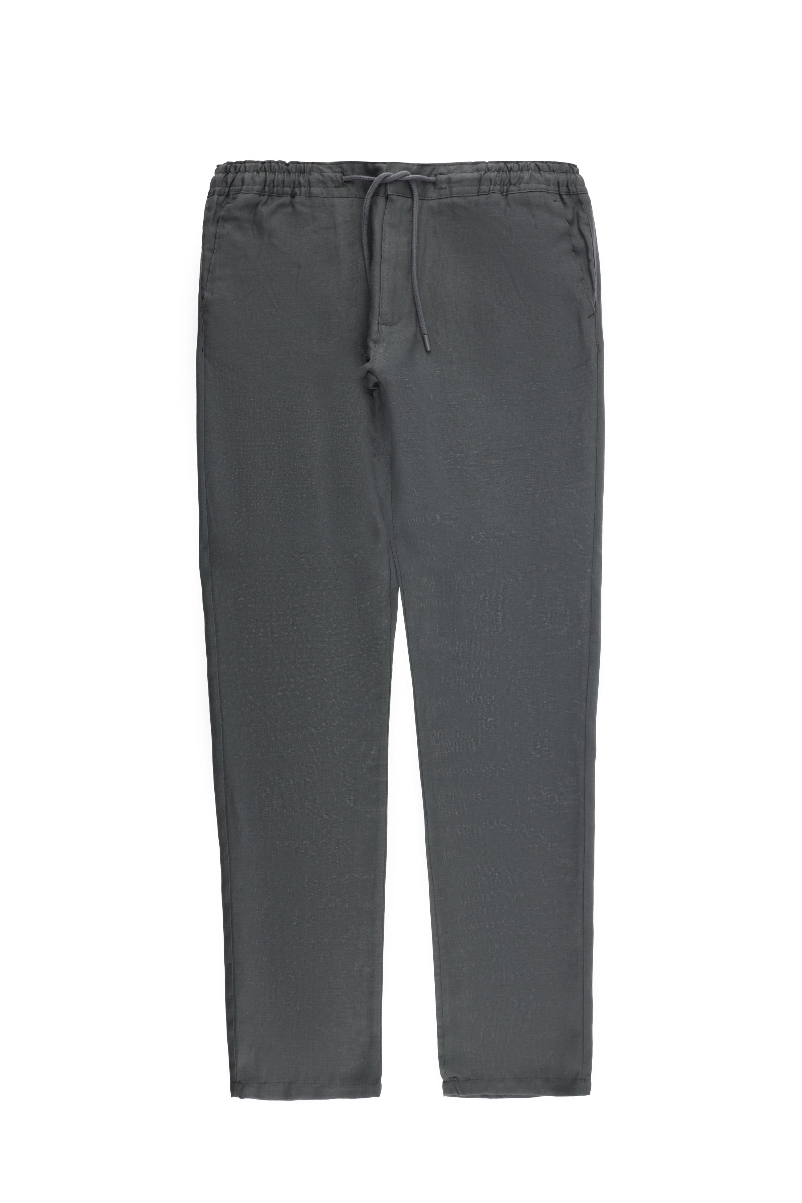 Koyu Füme Regular Fit Beli Lastikli İpli Keten Pantolon