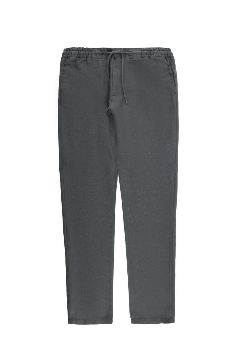 Koyu Füme Regular Fit Beli Lastikli İpli Keten Pantolon