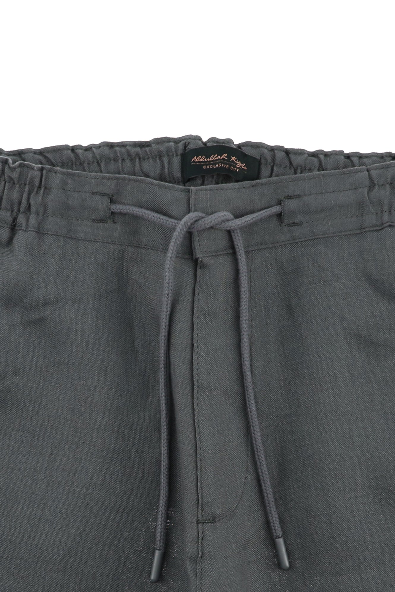 Koyu Füme Regular Fit Beli Lastikli İpli Keten Pantolon