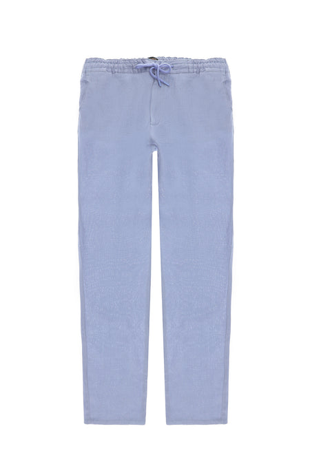 Açık Mavi Regular Fit Beli Lastikli İpli Keten Pantolon