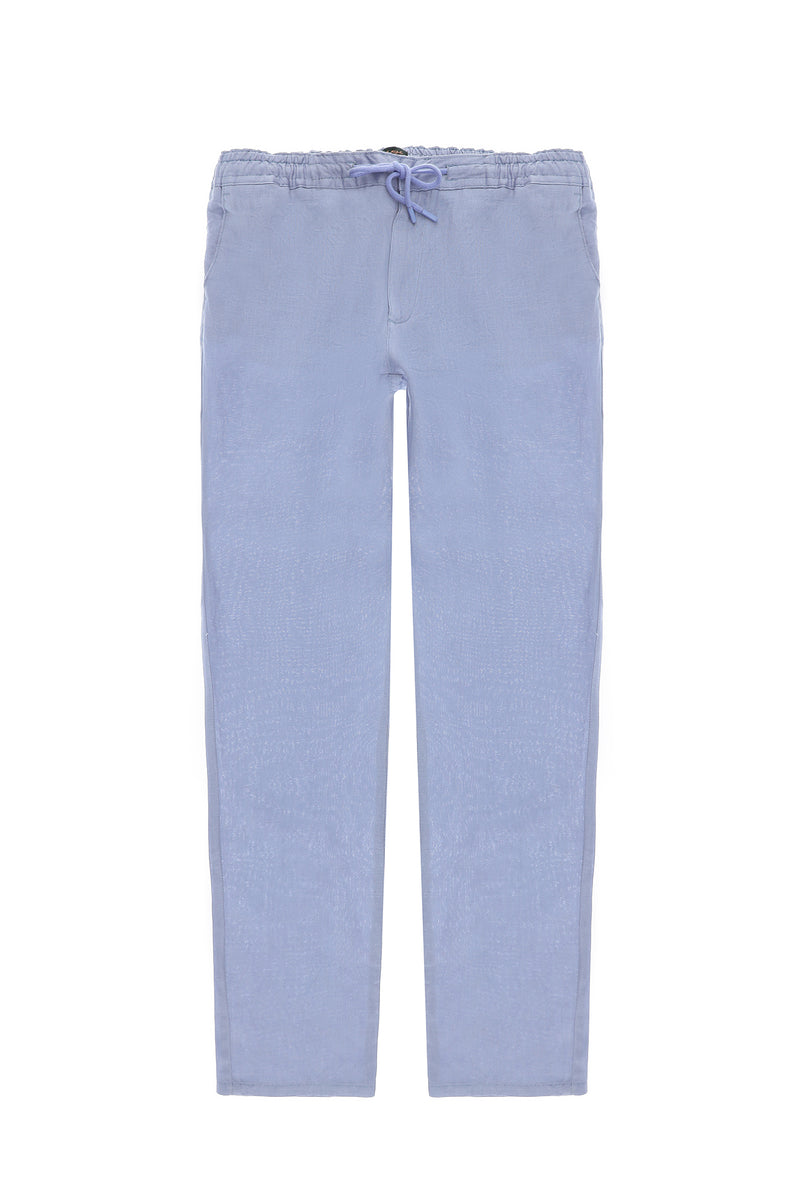 Açık Mavi Regular Fit Beli Lastikli İpli Keten Pantolon
