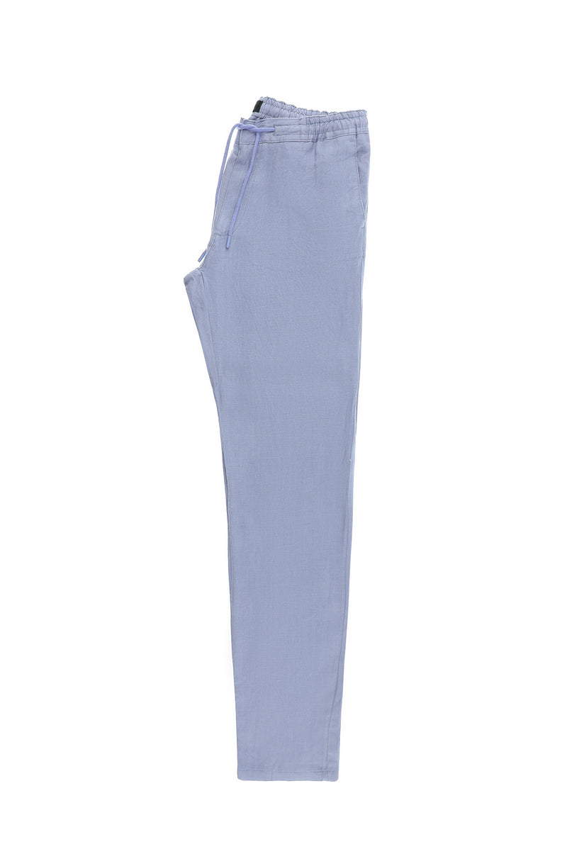 Açık Mavi Regular Fit Beli Lastikli İpli Keten Pantolon