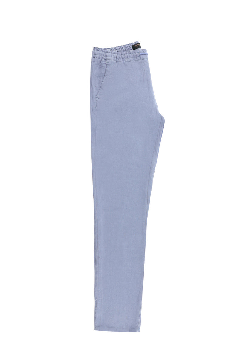 Açık Mavi Regular Fit Beli Lastikli İpli Keten Pantolon
