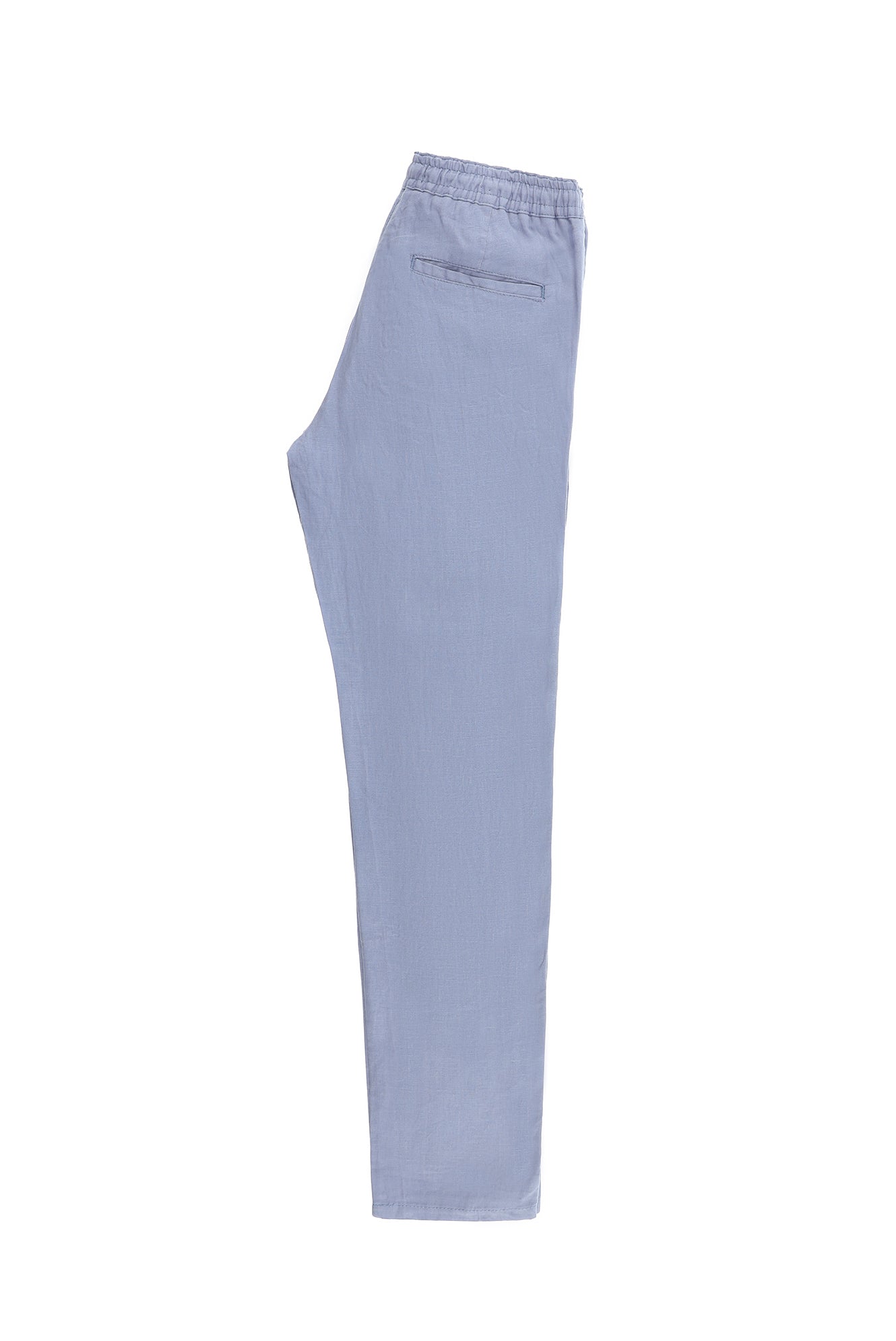 Açık Mavi Regular Fit Beli Lastikli İpli Keten Pantolon