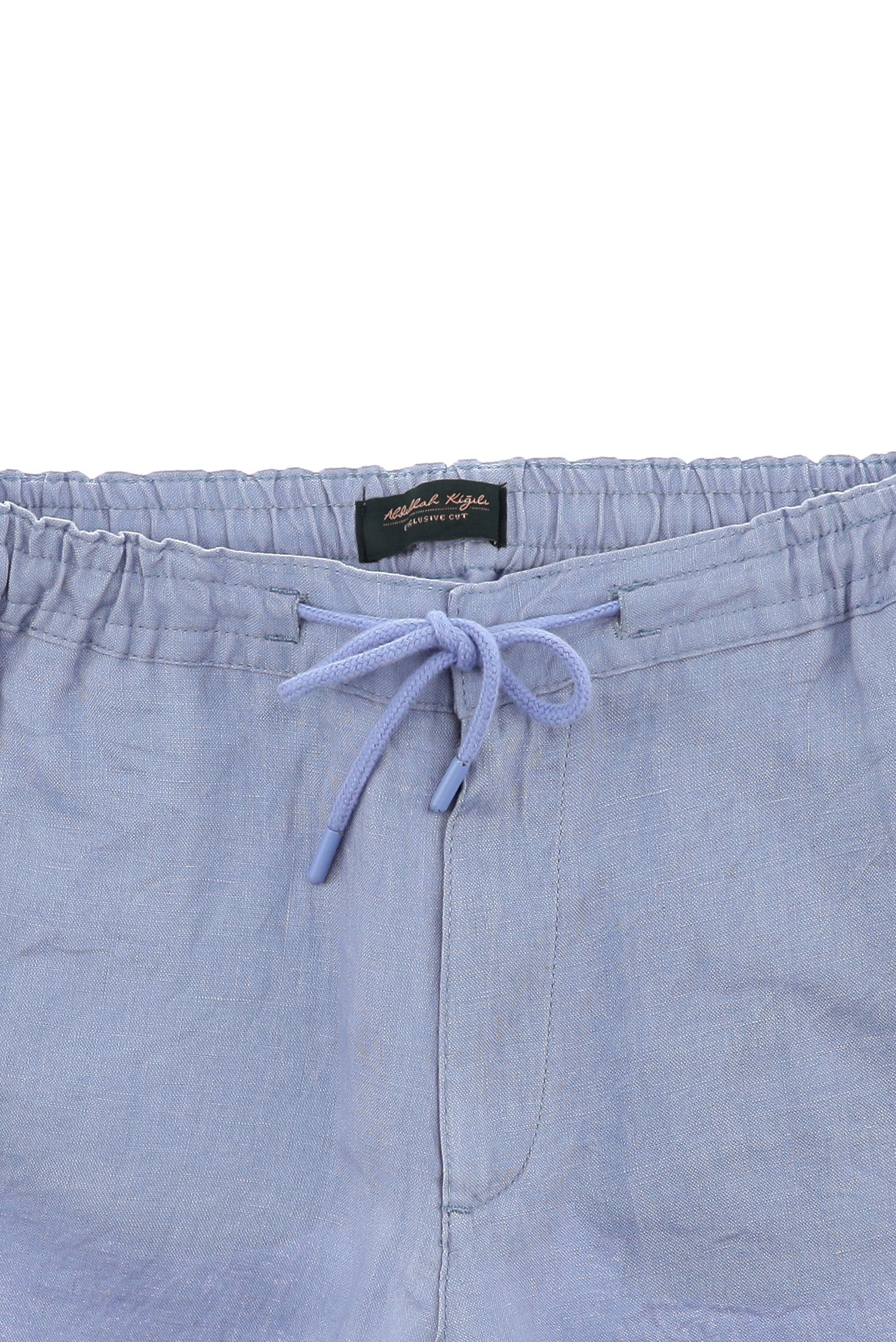Açık Mavi Regular Fit Beli Lastikli İpli Keten Pantolon