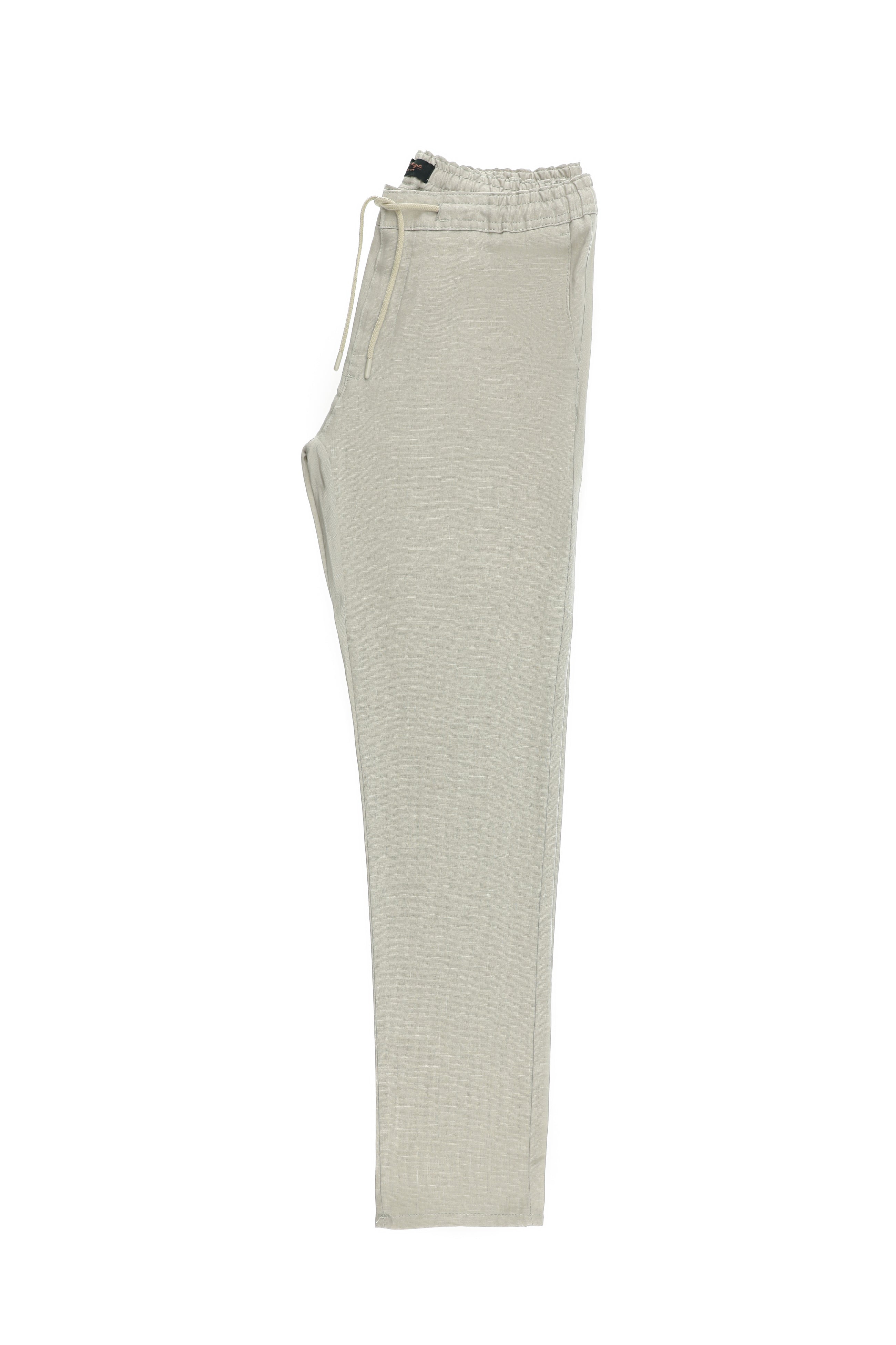 Krem Regular Fit Beli Lastikli İpli Keten Pantolon