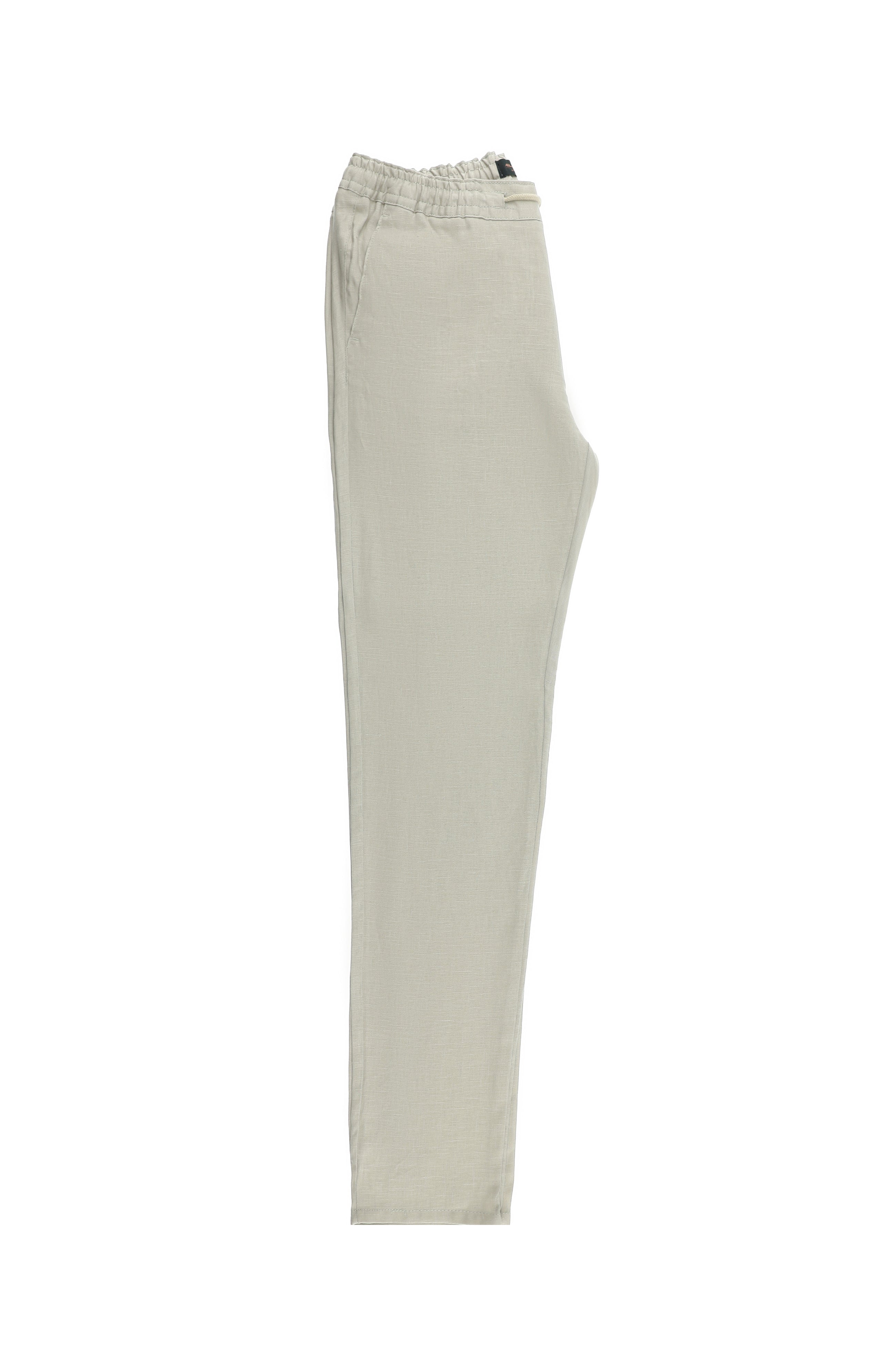 Krem Regular Fit Beli Lastikli İpli Keten Pantolon