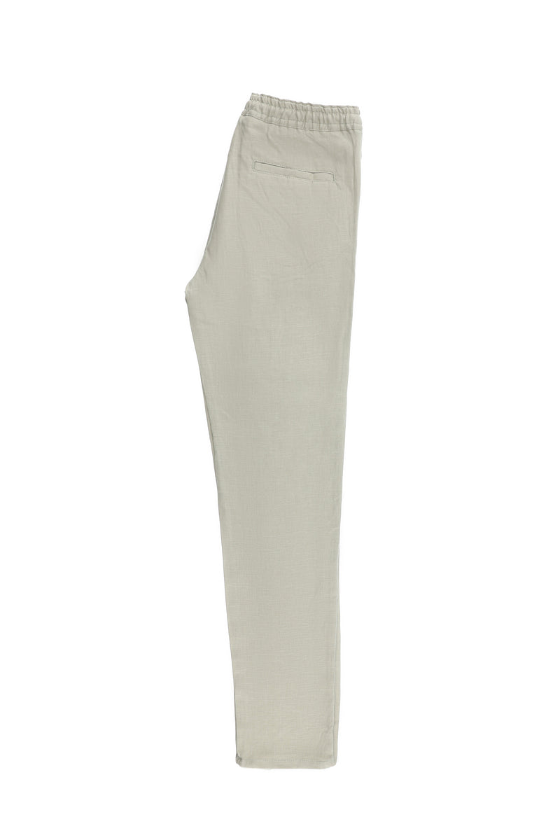 Krem Regular Fit Standart Kesim Beli Lastikli ?pli Keten Pantolon-Abdullah Ki??l?
