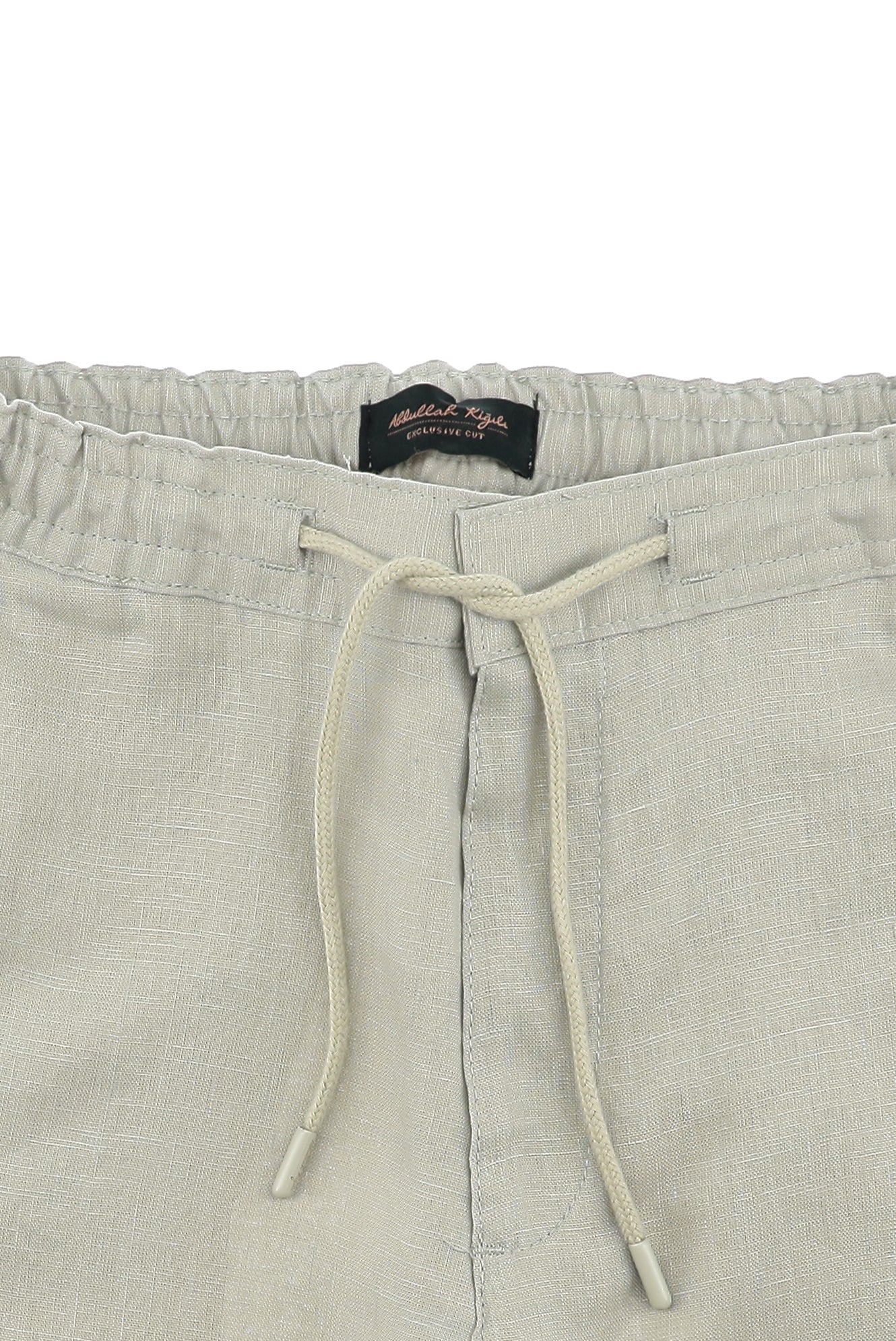 Krem Regular Fit Beli Lastikli İpli Keten Pantolon